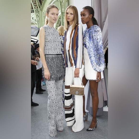 Giambattista Valli Multicolor Striped Contrast Bib Silk Blouse, Italy, Large - Picture 4 of 10